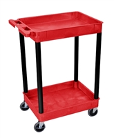 Luxor RDSTC11BK Red 2-Shelf Utility Tub Cart /Black Legs