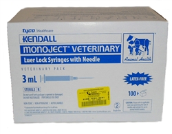 Monoject Syringe 3 cc, 20G X 1", Luer Lock, 100/Box