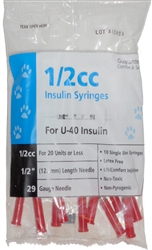 UltiCare VetRx Insulin Syringe U-40, 1/2 cc, 29 ga x 1/2", 10/Bag