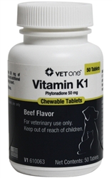 Vitamin K1 Chewable Tablets for Dogs and Cats 50 mg [VetOne], 50 Count