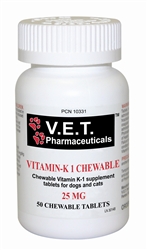 Vitamin K1 25 mg [V.E.T. Pharmaceuticals], 50 Chewable Tablets