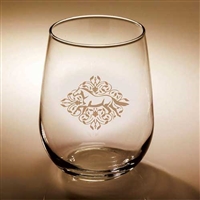 Stemless Wine Glass- Floral Etched Gallop For sale!