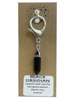 Natural stone black obsidian keyring on natural brown card, wholesale Fat Giraffe, wholesale jewellery