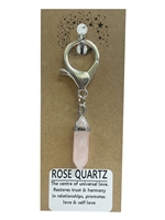 Natural stone rose quartz keyring on natural brown card, wholesale Fat Giraffe, wholesale jewellery