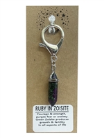 Natural stone ruby in zoisite keyring on natural brown card, wholesale Fat Giraffe, wholesale jewellery