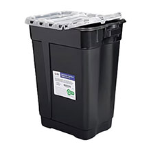 BD 17 Gallon Black Sharps Collector with hinge top. One piece (23.5 x 20 x 14.75), 5/case. MFID: 305071