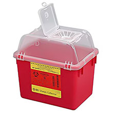 BD Sharps Collector, 8 Qt, Clear Top, Funnel Cap, Red, 24/case. MFID: 305344