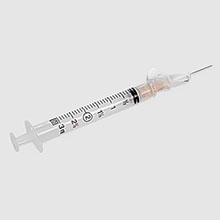 3mL BD SafetyGlide Syringe, 25 G x 5/8" Det Ndl, Subcutaneous, Reg Bevel, 50/box, 8 box/case. MFID: 305904