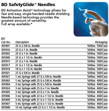 3mL BD SafetyGlide Syringe, 23 G x 1" Det Ndl, Intramuscular, Reg Bevel, 50/box, 8 box/case. MFID: 305905