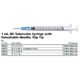 BD Tuberculin Syringe, 1mL, Detach Needle, Slip Tip, 21 G x 1", 100/box, 8 box/case. MFID: 309624