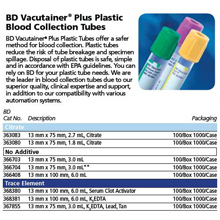 BD VACUTAINER No Additive Plasic Tube, 13x75mm, 3.0mL, Clear, 100/box, 10 box/case. MFID: 366703