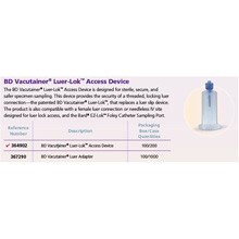 BD VACUTAINER Multiple Sample Luer Adapter, 100/box, 10 box/case. MFID: 367290