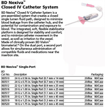 BD Nexiva Single Port IV Catheter, 22G x 1", Single Port, Infusion, 20/pack, 4 pack/case. MFID: 383512