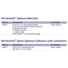 BD Perisafe 20ga x 36" Closed End Epidudral Catheter, 3-Hole w/ guide, 10/box, 5 box/case. MFID: 400507