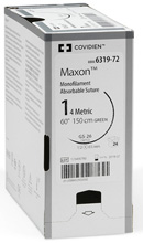 Covidien MAXON Suture, Blunt Taper Point, Size 1, Green, 60", Needle BGS-29, &#189; Circle. MFID: 8886606773