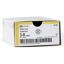 Covidien Plain Gut Suture, Reverse Cut, Size 5-0, 18", Needle C-1, 3/8 Circle. MFID: CG172