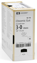 Covidien Chromic Gut Suture, Reverse Cutting, Size 2-0, 30", Needle GS-11, &#189; Circle. MFID: CG816