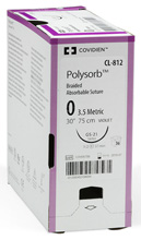 Covidien POLYSORB Suture, Reverse Cutting, Size 1, Violet, 30", Needle HOS-10, &#189; Circle. MFID: CL547