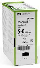 Covidien MONOSOF Nylon Suture, Premium Spatula, 9-0, Black, 12", Needle SE-160-8, &#189; Circle. MFID: N2787K