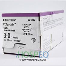 Covidien POLYSORB Suture, Reverse Cutting, Size 3-0, Undyed, 30", Needle C-13, 3/8 Circle. MFID: SL822G