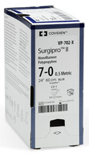 Covidien SURGIPRO II Suture, Conventional Cutting, Size 4-0, Blue, 18", Needle PC-11, 3/8 Circle. MFID: SP1634