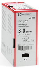 Covidien BIOSYN Suture, Taper Point, Size 0, Undyed, 30", Needle GU-46, 5/8 Circle. MFID: UM977