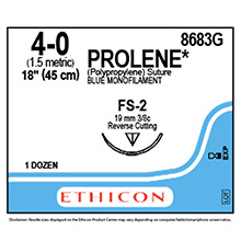 ETHICON Suture, PROLENE, Reverse Cutting, FS-2, 18", Size 4-0. MFID: 8683G