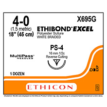ETHICON Suture, ETHIBOND EXCEL, Precision Point - Reverse Cutting, PS-4, 18", Size 4-0. MFID: X695G