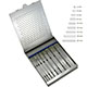 MILTEX Set of 9 SWISS Pattern Osteotomes 2 mm to 20 mm, complete in fitted sterilizer case. MFID: 27-610