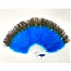 A blue Marabou Fan w/ Peacock on a white background.