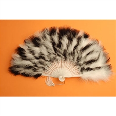 White and black Marabou Fan on an orange background.