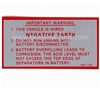 Negative Earth Warning Sticker