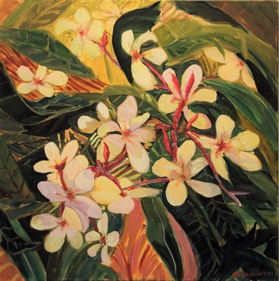 "Plumeria Rapture", Ellie Freudenstein Hawaiian Floral Oil Painting