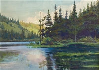 "Afternoon Light on Lower Twin Lake", Richard Humphrey Watercolor & Gouache Painting