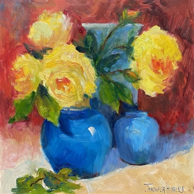 "Yellow Roses", Still Life Oil Painting by Jennifer Hurley