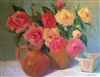"Red & Yellow Roses in Terra Cotta", Still Life Oil Painting by Jennifer Hurley