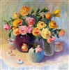 "Pink & Yellow Roses", Still Life Oil Painting by Jennifer Hurley