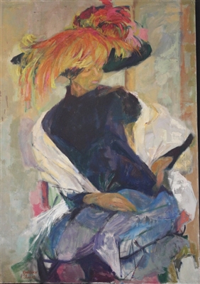 "Feathered Hat", Beatrice Stuart Oil Painting