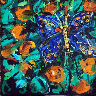 "Tangerines & Butterfly", Zolita Sverdlove (1936-2009) Contemporary Oil Painting