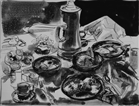 "Brunch", Zolita Sverdlove (1936-2009) Pen & Ink Drawing