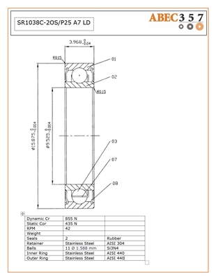 SR1038C-2OS/P25 #7 LD, 3/8x5/8x5/32, RI1038ZZ, KIT12587, Penn 26A-2.5FR, 026A-1182133, 1182133.