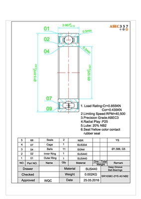 SR1038C-2YS #3 NB2, 3/8x5/8x5/32, KIT12587, Penn 26A-2.5FR, 026A-1182133, 1182133.