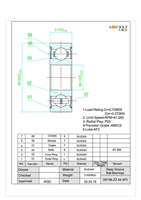 3/16"x3/8"x1/8", SR166-ZZ #5 AF2, Avet Part # LX6.0-017 Brake bearing, Penn 55-965, 055-1183897, 1183897, 55L-965, 055L-1192031, 1192031, SHG-R166ZZ,  STRYKER 5400-99, Flow Meter Bearing, HYSV4763B #7 K24 GPR J, HYSV4763B #7 K58 GPR J1.