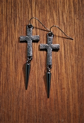 Cross & Spike Earrings Puter Tone