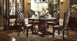 Vendome 5 Piece 54-Inch Glass Top Pedestal Table Dining Set in Cherry Finish by Acme - 62010-54