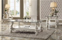 Versailles Glass Top Coffee Table in Bone White Finish by Acme - 82103