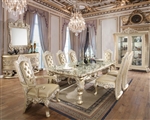 Vatican 7 Piece Dining Room Set in PU Leather, Light Gold & Champagne Silver Finish by Acme - 00467