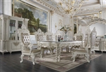 Vanaheim 7 Piece Dining Room Set in Beige PU & Antique White Finish by Acme - 00678