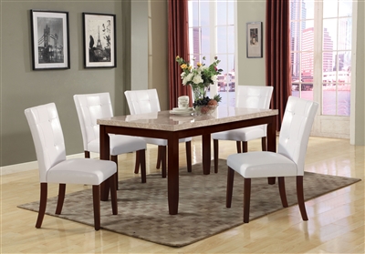 Britney 7 Piece Dining Room Set in White Marble & Walnut Finish by Acme - 17058-77054