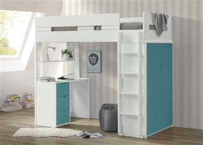 Nerice Twin Loft Bed in White & Teal Finish by Acme - 38045